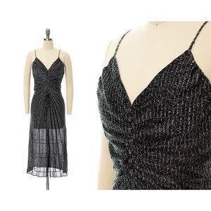 Vintage 1980s Party Dress 80s Metallic Silver Marilyn Monroe Pleated Cocktail